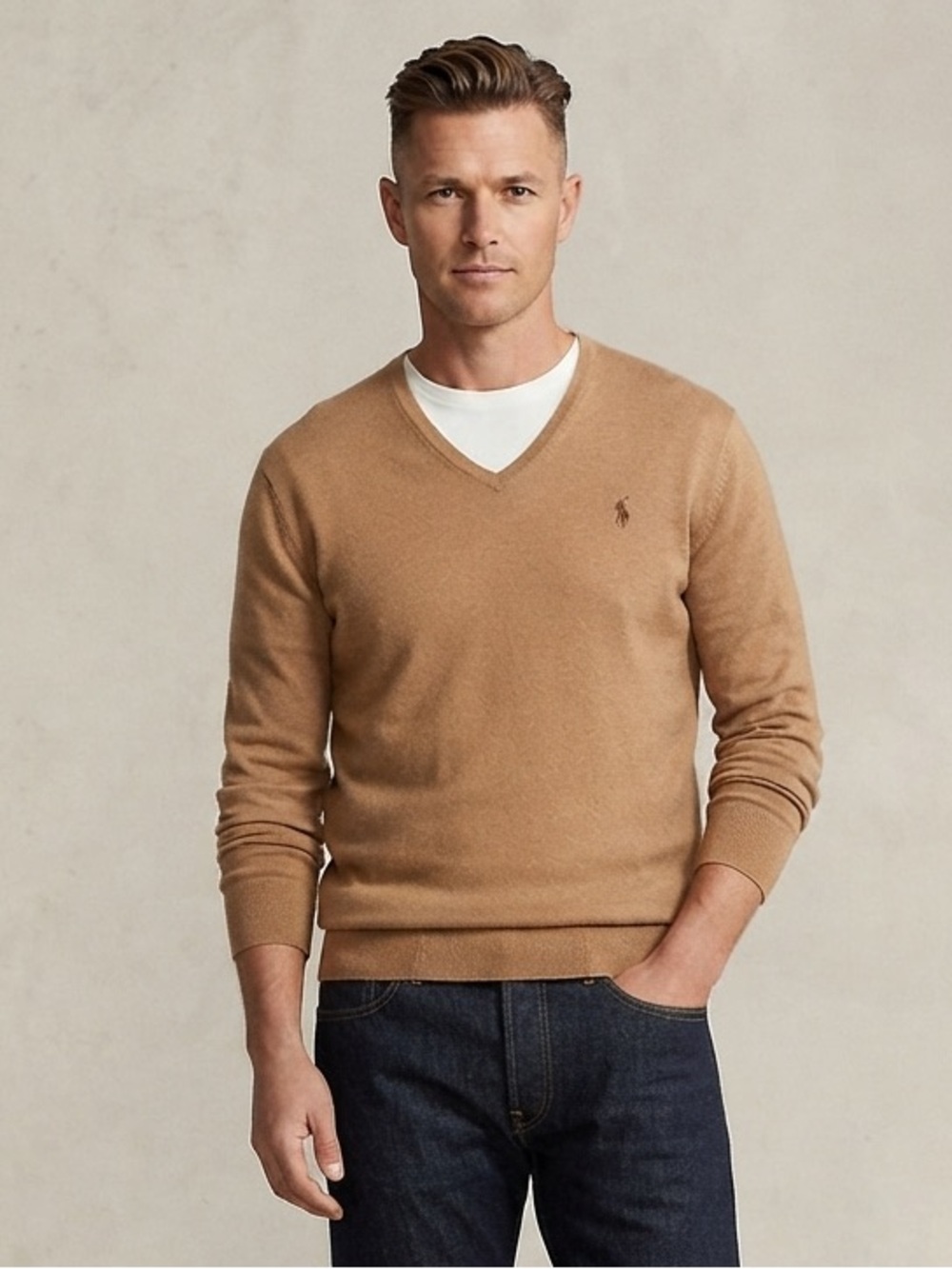 Polo Ralph Lauren Sz XXL Pima Cotton Tan V Neck Classic Sweater